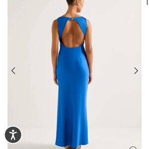 Parker Open-Back Satin Blue Midi Dress